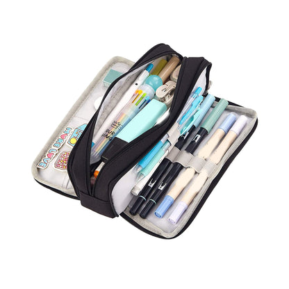 Pencil Pouch With 3 Compartments Large Capacity Double Opening Soft Canvas Dustproof Zipper Pencil Case for V1294-YM0512-3117220258712