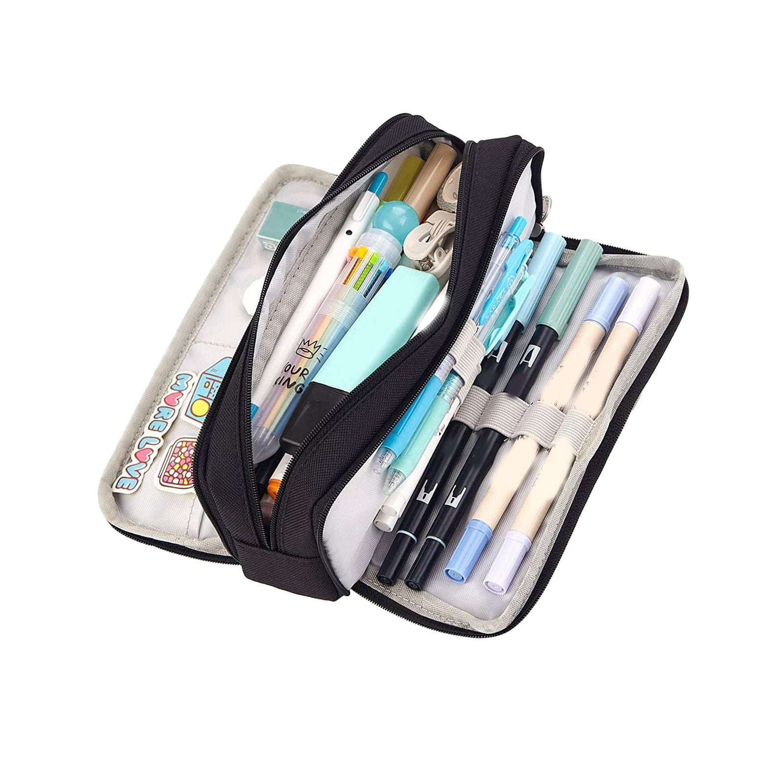 Pencil Pouch With 3 Compartments Large Capacity Double Opening Soft Canvas Dustproof Zipper Pencil Case for V1294-YM0512-3117220258712