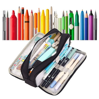 Pencil Pouch With 3 Compartments Large Capacity Double Opening Soft Canvas Dustproof Zipper Pencil Case for V1294-YM0512-3117220258712