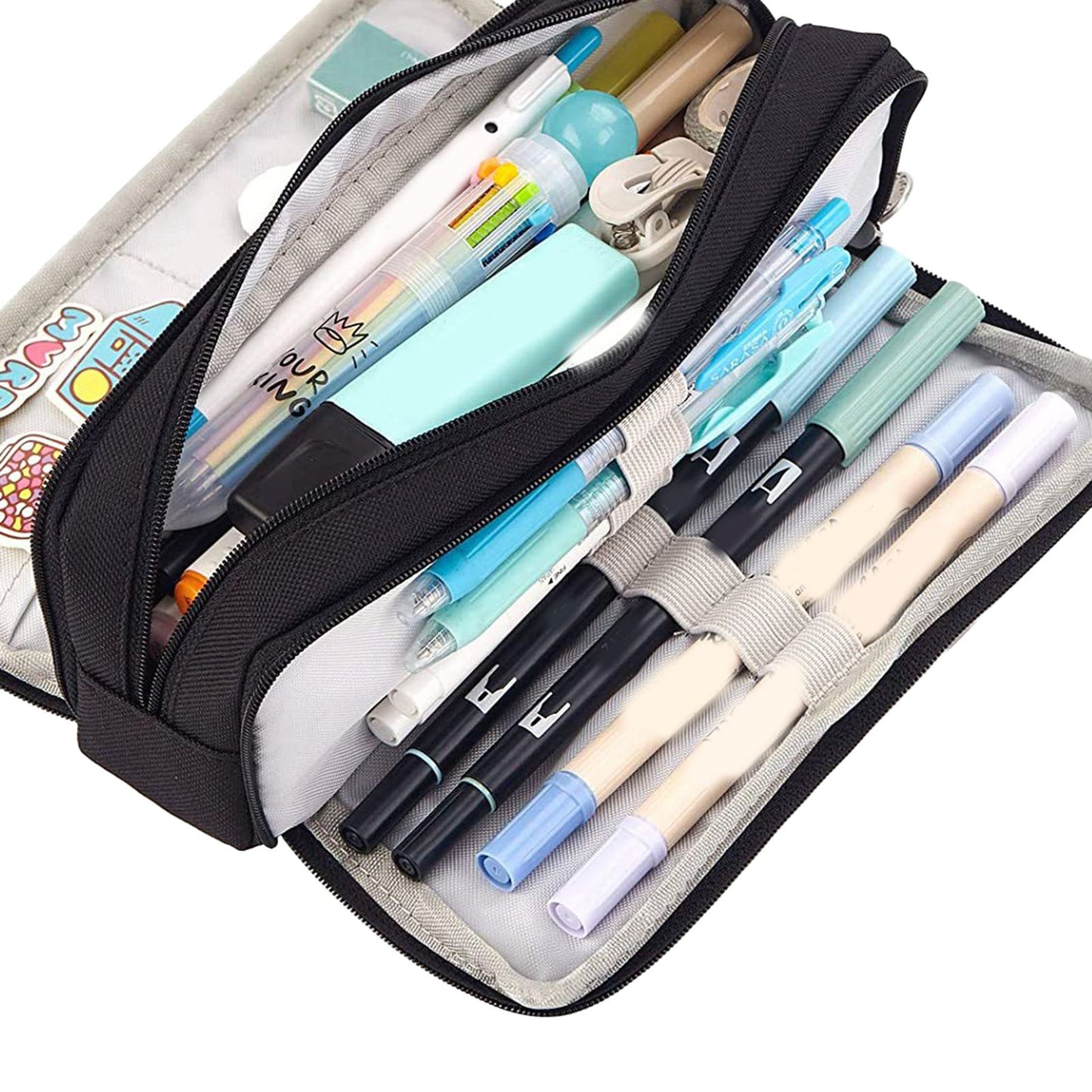 Pencil Pouch With 3 Compartments Large Capacity Double Opening Soft Canvas Dustproof Zipper Pencil Case for V1294-YM0512-3117220258712