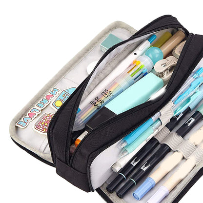 Pencil Pouch With 3 Compartments Large Capacity Double Opening Soft Canvas Dustproof Zipper Pencil Case for V1294-YM0512-3117220258712