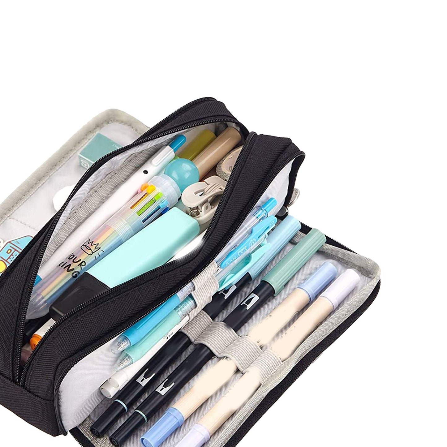 Pencil Pouch With 3 Compartments Large Capacity Double Opening Soft Canvas Dustproof Zipper Pencil Case for V1294-YM0512-3117220258712