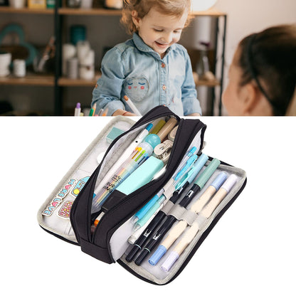 Pencil Pouch With 3 Compartments Large Capacity Double Opening Soft Canvas Dustproof Zipper Pencil Case for V1294-YM0512-3117220258712