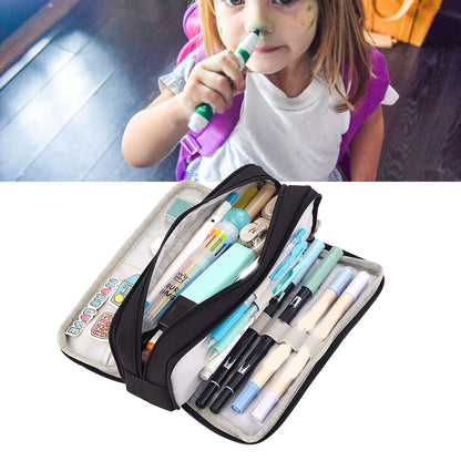 Pencil Pouch With 3 Compartments Large Capacity Double Opening Soft Canvas Dustproof Zipper Pencil Case for V1294-YM0512-3117220258712