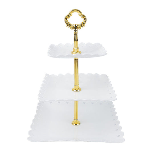 White 3 Tier Cupcake Stand Stable Plastic Decorative Square Dessert Serving Tray Rack for Weddings Parties V1294-YM0512-3117220258811