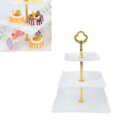 White 3 Tier Cupcake Stand Stable Plastic Decorative Square Dessert Serving Tray Rack for Weddings Parties V1294-YM0512-3117220258811