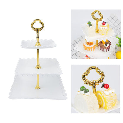 White 3 Tier Cupcake Stand Stable Plastic Decorative Square Dessert Serving Tray Rack for Weddings Parties V1294-YM0512-3117220258811