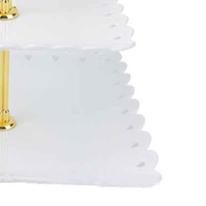 White 3 Tier Cupcake Stand Stable Plastic Decorative Square Dessert Serving Tray Rack for Weddings Parties V1294-YM0512-3117220258811