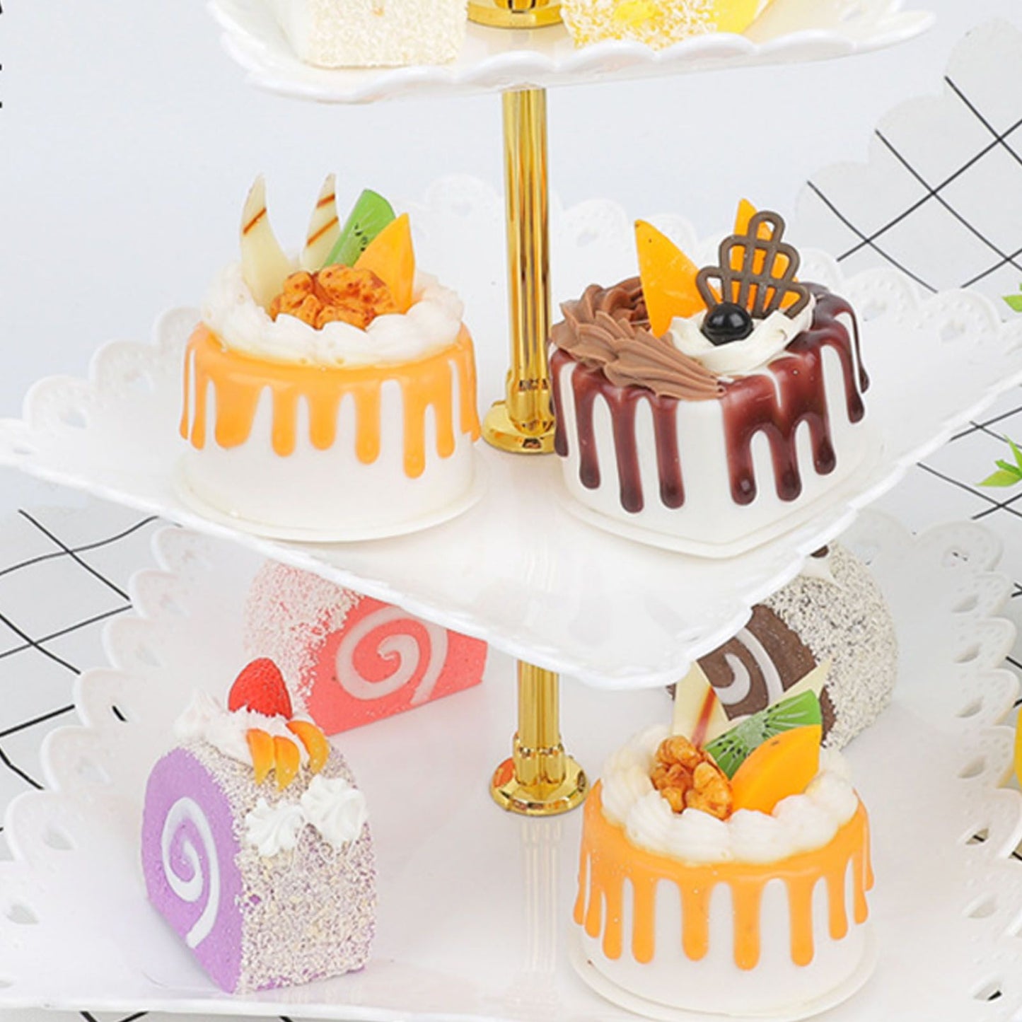 White 3 Tier Cupcake Stand Stable Plastic Decorative Square Dessert Serving Tray Rack for Weddings Parties V1294-YM0512-3117220258811
