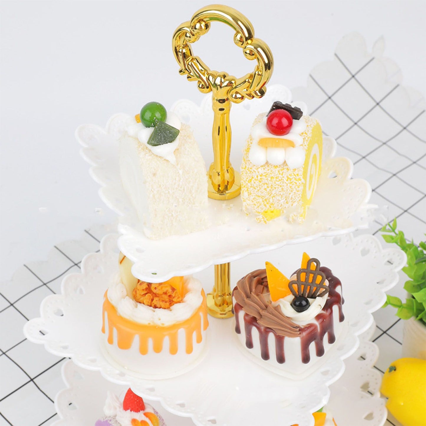 White 3 Tier Cupcake Stand Stable Plastic Decorative Square Dessert Serving Tray Rack for Weddings Parties V1294-YM0512-3117220258811
