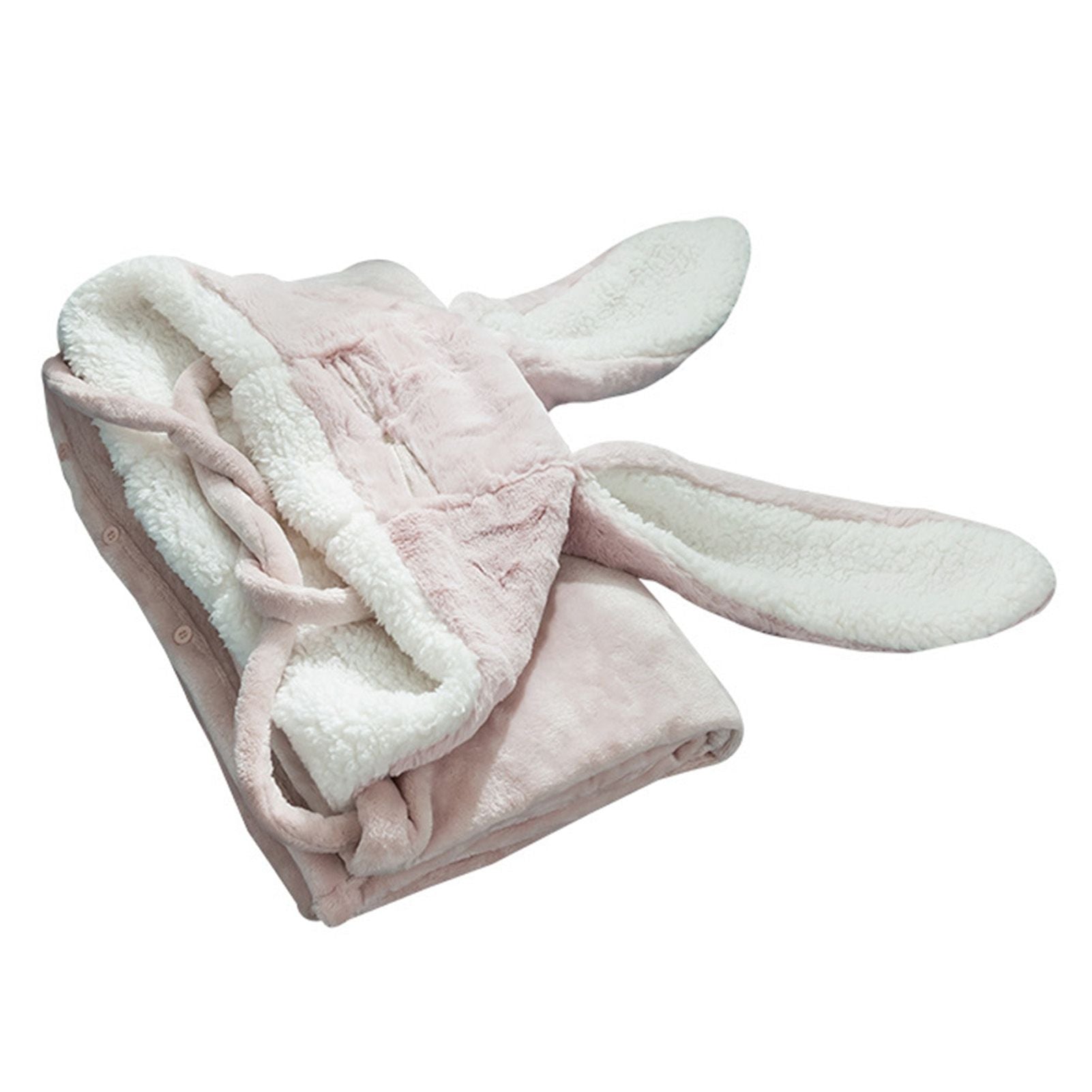 Hooded Blanket Wearable Polyester Plush Rabbit Ear Hooded Blanket Throw Soft Warm Blanket for Home Pink Large V1294-YM0512-3117220259411