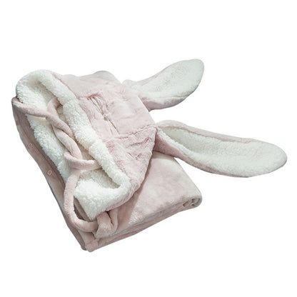 Hooded Blanket Wearable Polyester Plush Rabbit Ear Hooded Blanket Throw Soft Warm Blanket for Home Pink Large V1294-YM0512-3117220259411