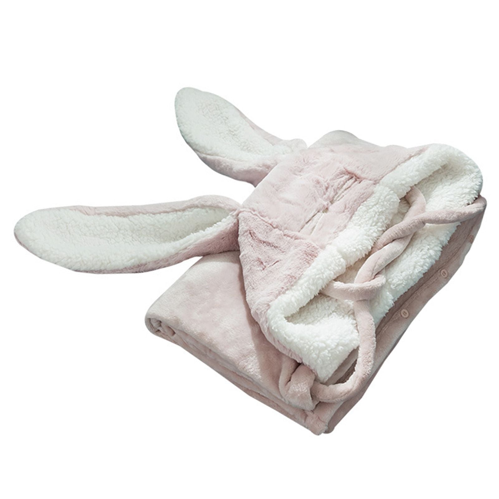 Hooded Blanket Wearable Polyester Plush Rabbit Ear Hooded Blanket Throw Soft Warm Blanket for Home Pink Large V1294-YM0512-3117220259411