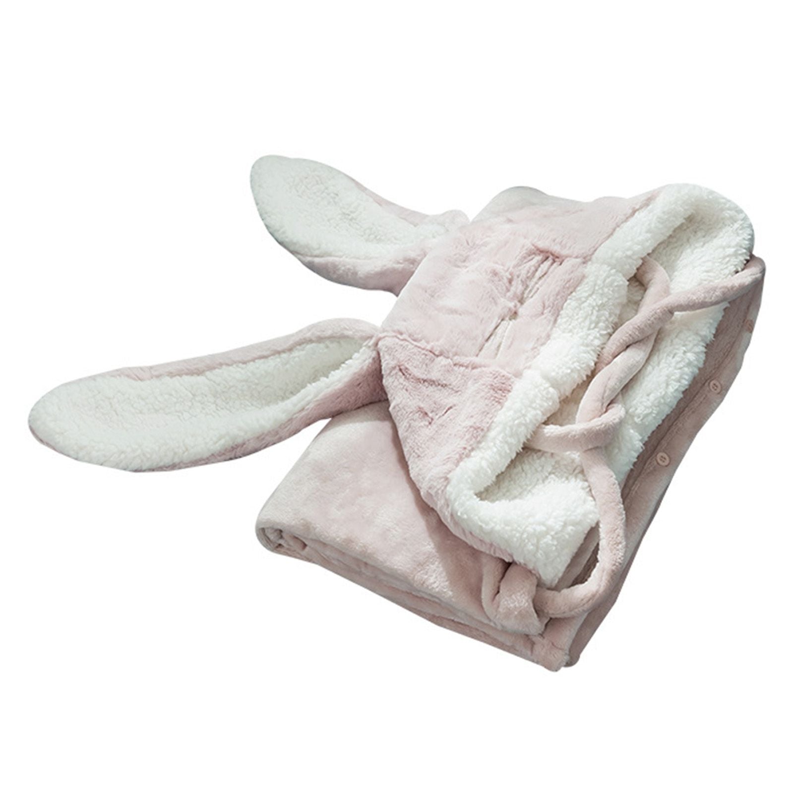 Hooded Blanket Wearable Polyester Plush Rabbit Ear Hooded Blanket Throw Soft Warm Blanket for Home Pink Large V1294-YM0512-3117220259411