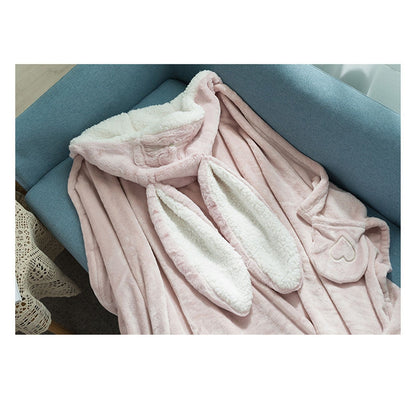 Hooded Blanket Wearable Polyester Plush Rabbit Ear Hooded Blanket Throw Soft Warm Blanket for Home Pink Large V1294-YM0512-3117220259411