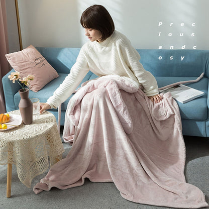 Hooded Blanket Wearable Polyester Plush Rabbit Ear Hooded Blanket Throw Soft Warm Blanket for Home Pink Large V1294-YM0512-3117220259411