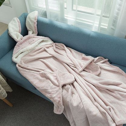 Hooded Blanket Wearable Polyester Plush Rabbit Ear Hooded Blanket Throw Soft Warm Blanket for Home Pink Large V1294-YM0512-3117220259411