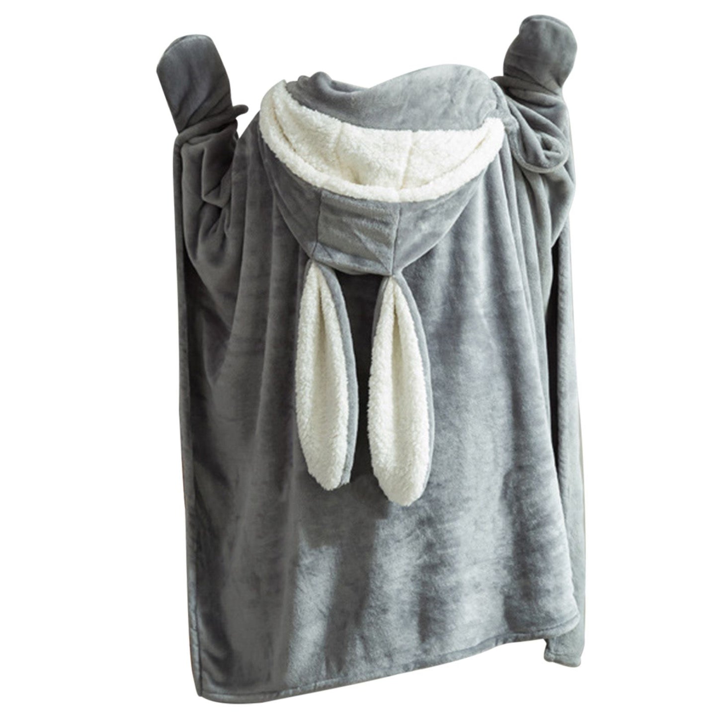 Hooded Blanket Wearable Polyester Plush Rabbit Ear Hooded Blanket Throw Soft Warm Blanket for Home Dark Gray V1294-YM0512-3117220259412