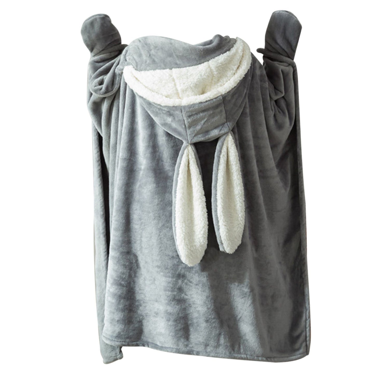 Hooded Blanket Wearable Polyester Plush Rabbit Ear Hooded Blanket Throw Soft Warm Blanket for Home Dark Gray V1294-YM0512-3117220259412