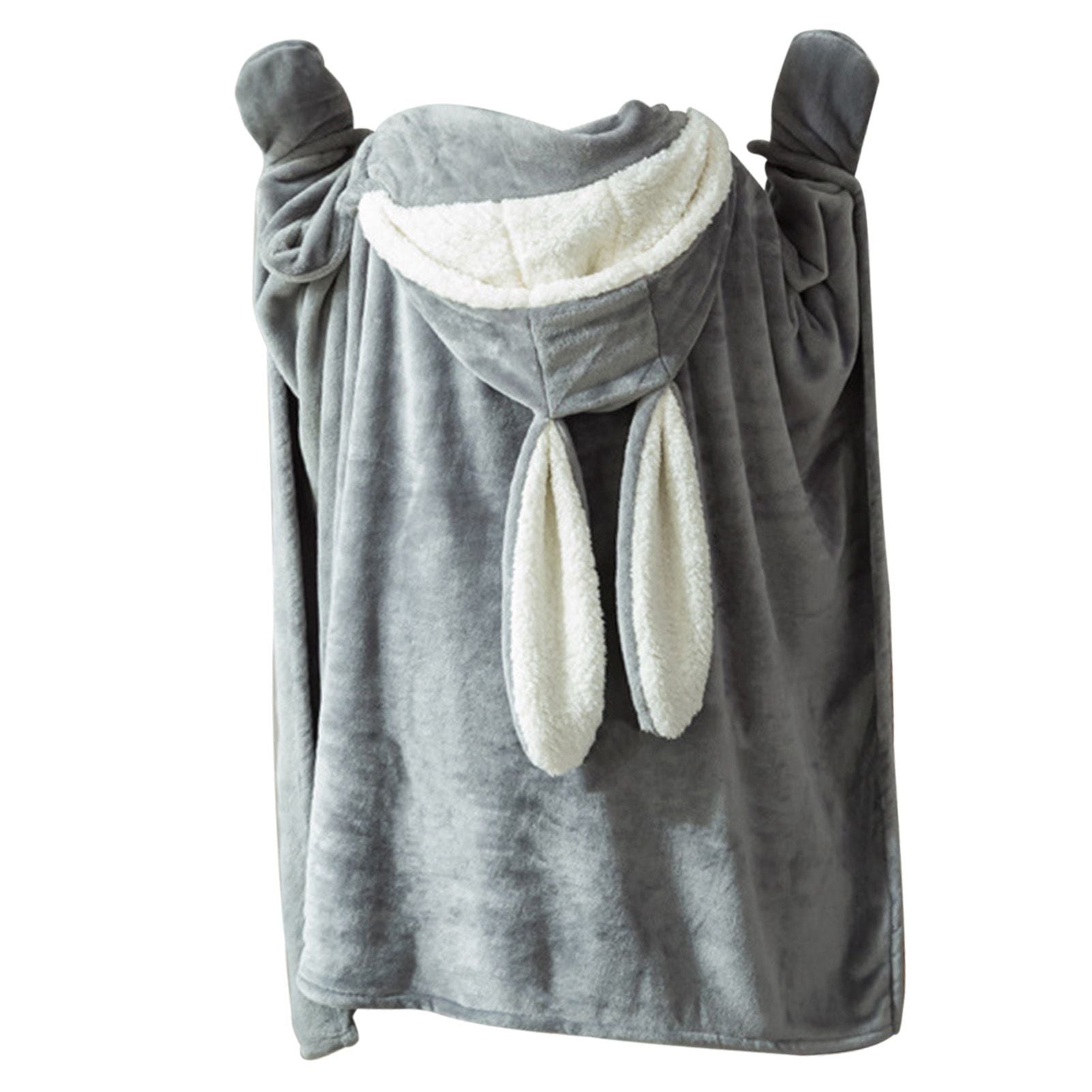 Hooded Blanket Wearable Polyester Plush Rabbit Ear Hooded Blanket Throw Soft Warm Blanket for Home Dark Gray V1294-YM0512-3117220259412