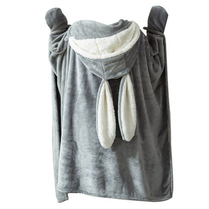 Hooded Blanket Wearable Polyester Plush Rabbit Ear Hooded Blanket Throw Soft Warm Blanket for Home Dark Gray V1294-YM0512-3117220259412