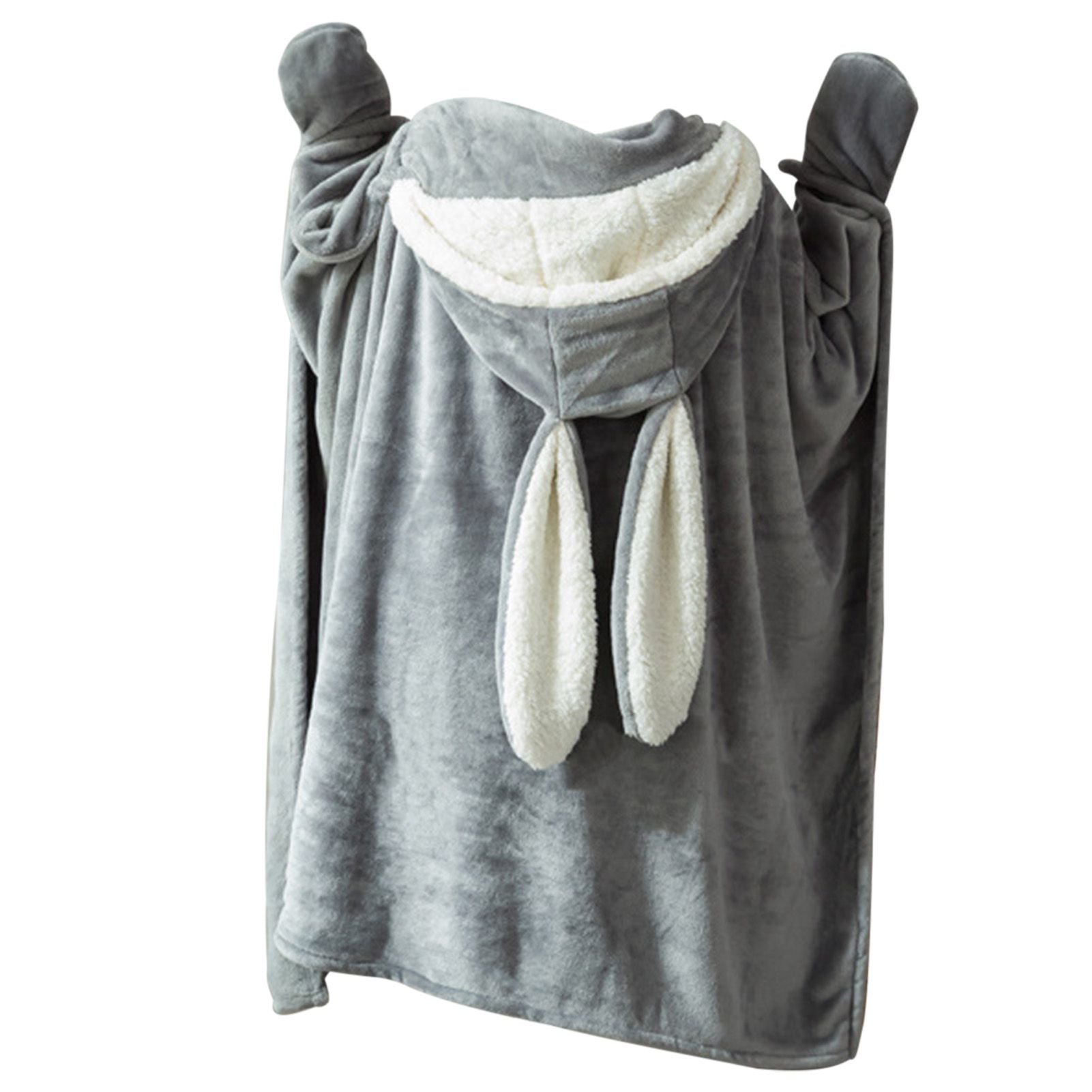 Hooded Blanket Wearable Polyester Plush Rabbit Ear Hooded Blanket Throw Soft Warm Blanket for Home Dark Gray V1294-YM0512-3117220259412