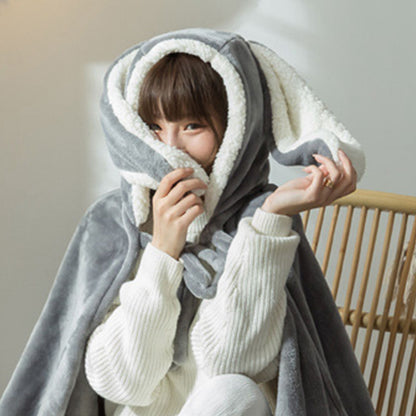 Hooded Blanket Wearable Polyester Plush Rabbit Ear Hooded Blanket Throw Soft Warm Blanket for Home Dark Gray V1294-YM0512-3117220259412
