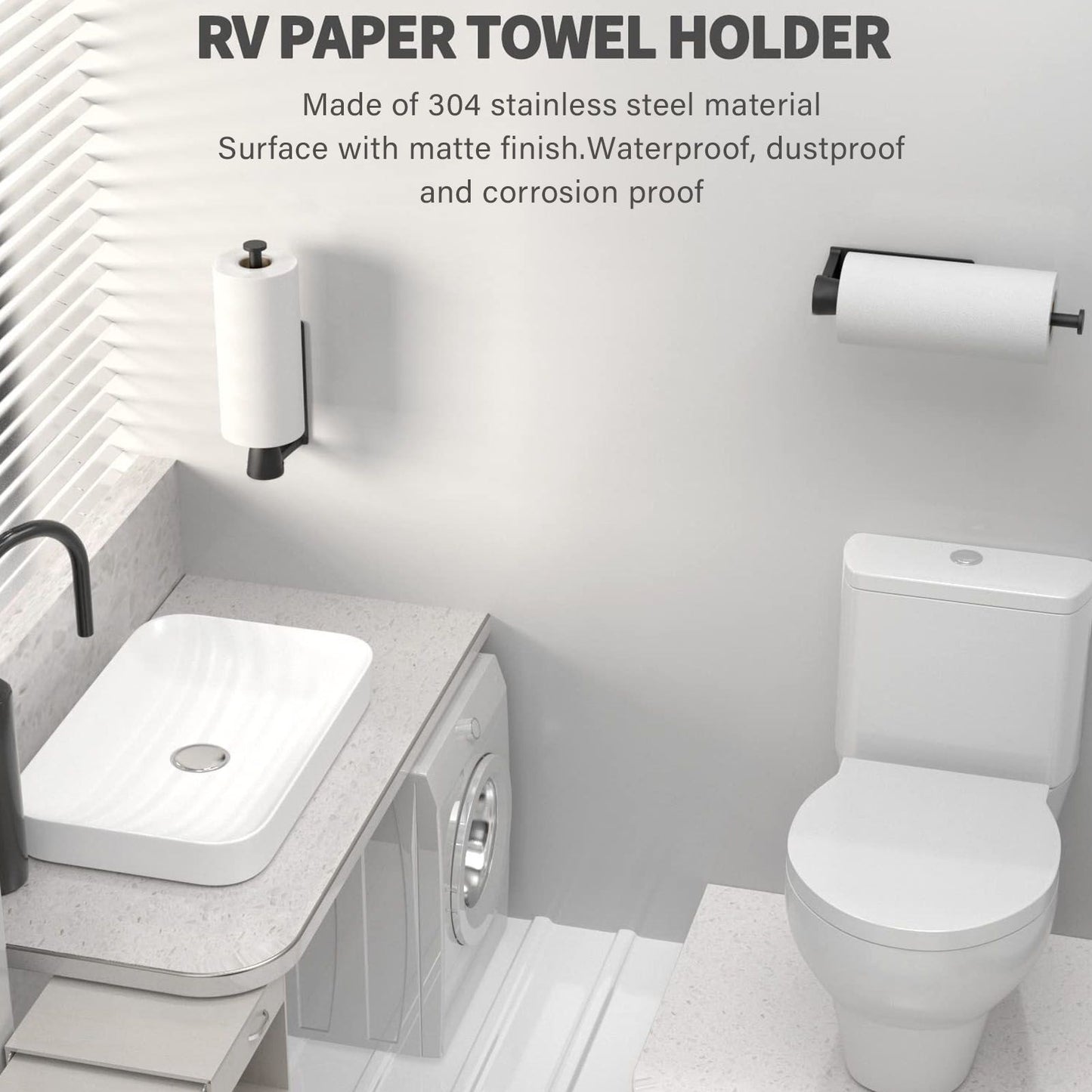 Single Hand Operable Paper Towel Holder Stainless Steel Wall Mount Paper Towel Rack for Kitchen Bathroom V1294-YM0512-3117220260011
