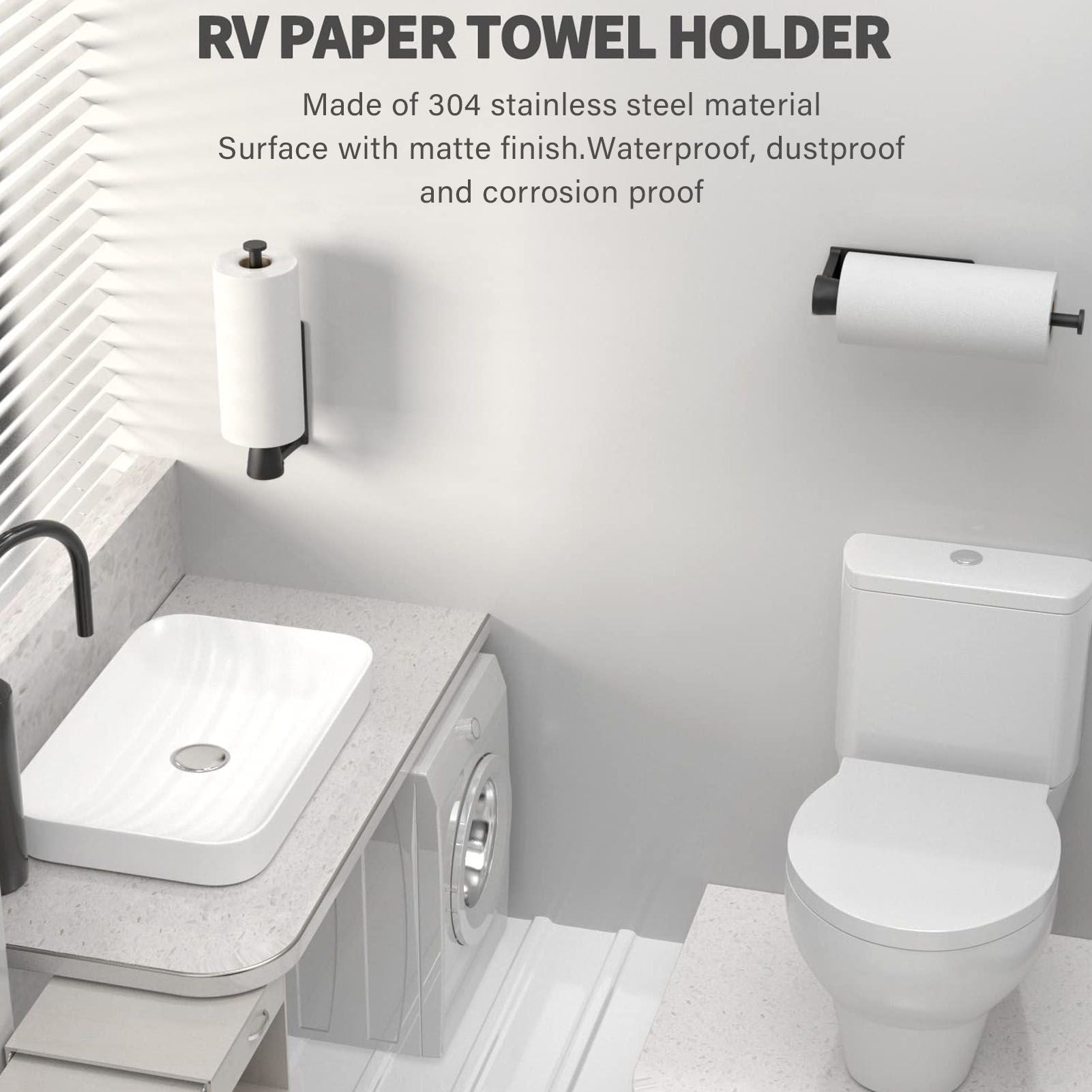 Single Hand Operable Paper Towel Holder Stainless Steel Wall Mount Paper Towel Rack for Kitchen Bathroom V1294-YM0512-3117220260011