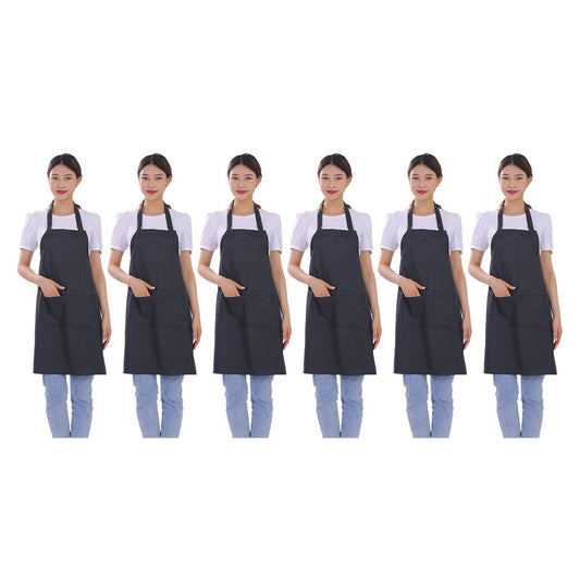 6pcs Waterproof Apron Lightweight Black Apron with Two Pockets for Mens Women for Housework Cooking V1294-YM0512-3117220260211