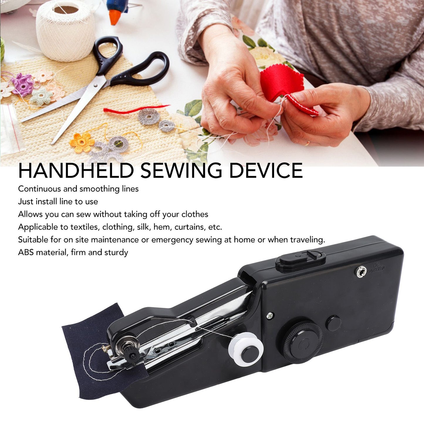 Handheld Sewing Machine Smoothing Stitching Portable Electric Sewing Tool for Home Travel Black V1294-YM0512-3117220262511