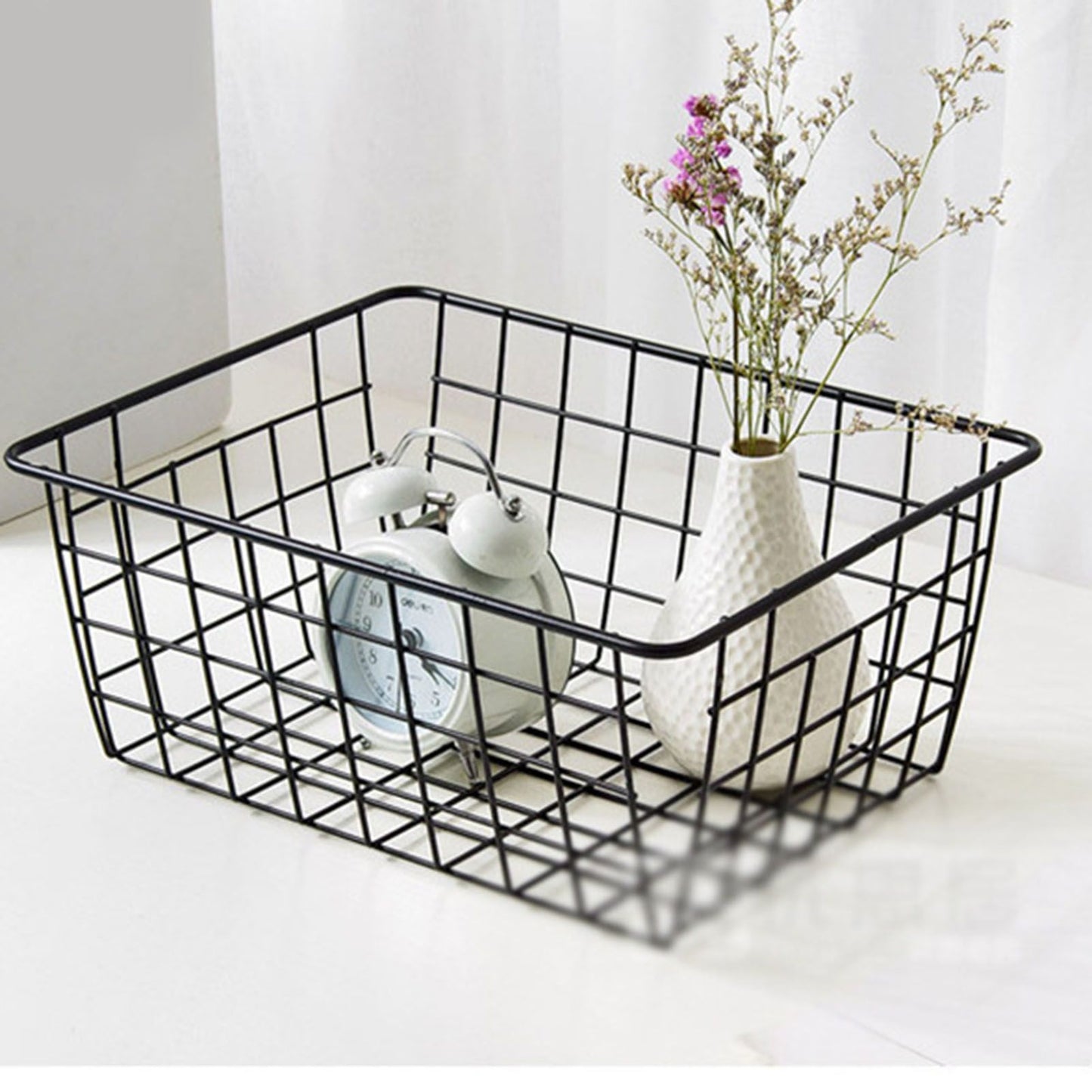 Wire Basket Hollow Breathable Large Multi Functional Iron Storage Basket for Underwear Snacks Fruits Toy Black V1294-YM0512-3117220262611