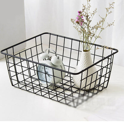 Wire Basket Hollow Breathable Large Multi Functional Iron Storage Basket for Underwear Snacks Fruits Toy Black V1294-YM0512-3117220262611