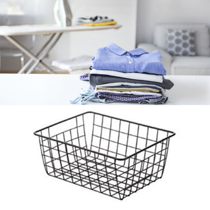Wire Basket Hollow Breathable Large Multi Functional Iron Storage Basket for Underwear Snacks Fruits Toy Black V1294-YM0512-3117220262611