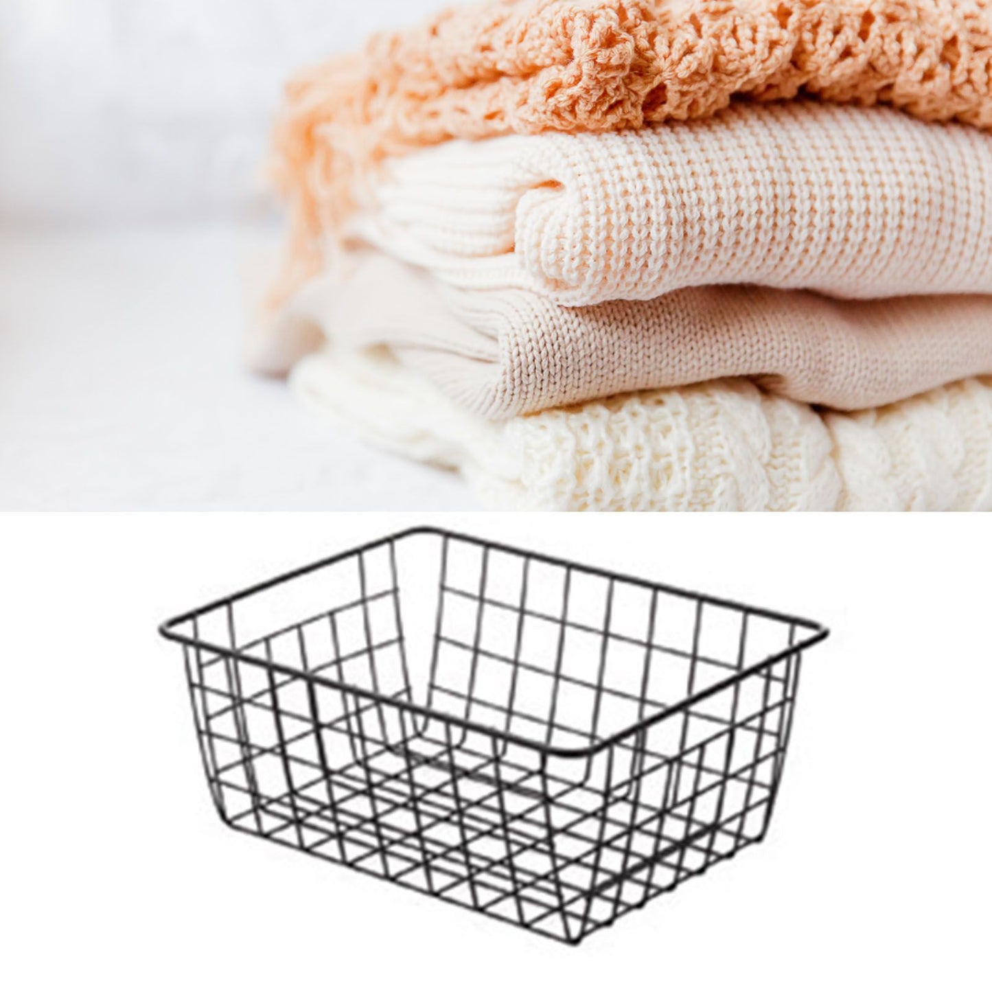 Wire Basket Hollow Breathable Large Multi Functional Iron Storage Basket for Underwear Snacks Fruits Toy Black V1294-YM0512-3117220262611