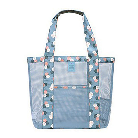 Beach Tote Waterproof Large Capacity Casual Oxford Cloth Women Mesh Handbag for Shopping Swimming Blue Flower V1294-YM0512-3117220263211