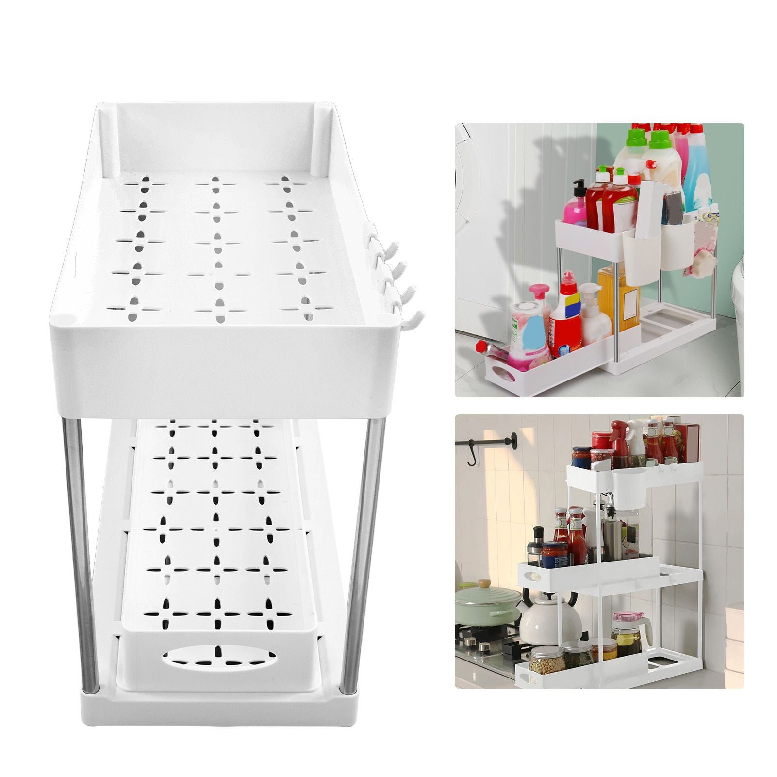 Slide Out Storage Baskets ABS Under Sink Organizer Cabinet Sliding Drawers for Kitchen Bathroom Cosmetic V1294-YM0512-3117220264212