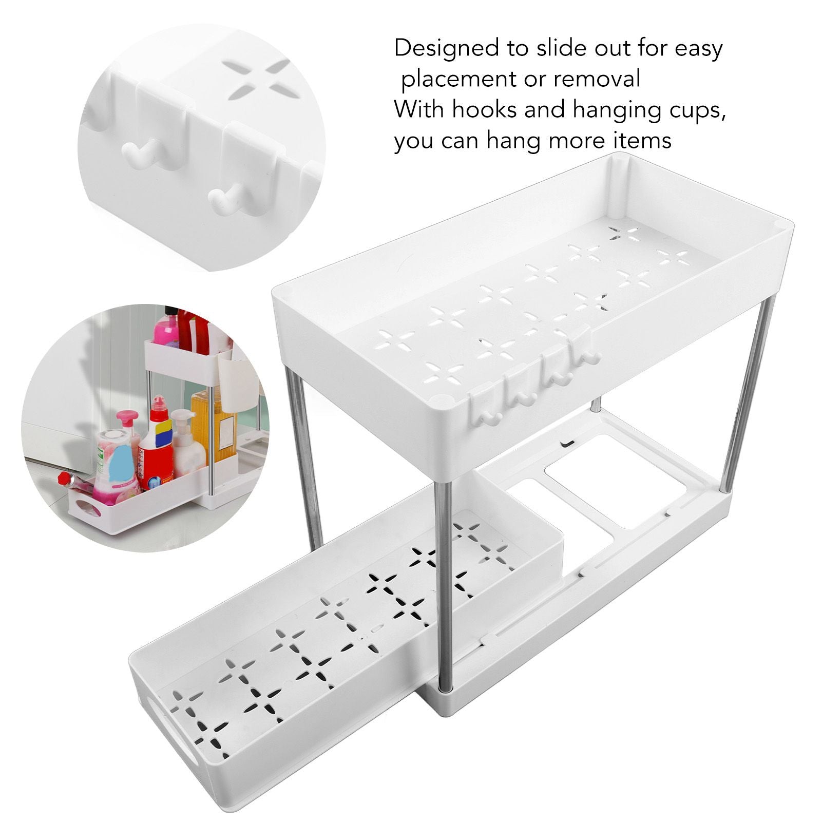 Slide Out Storage Baskets ABS Under Sink Organizer Cabinet Sliding Drawers for Kitchen Bathroom Cosmetic V1294-YM0512-3117220264212