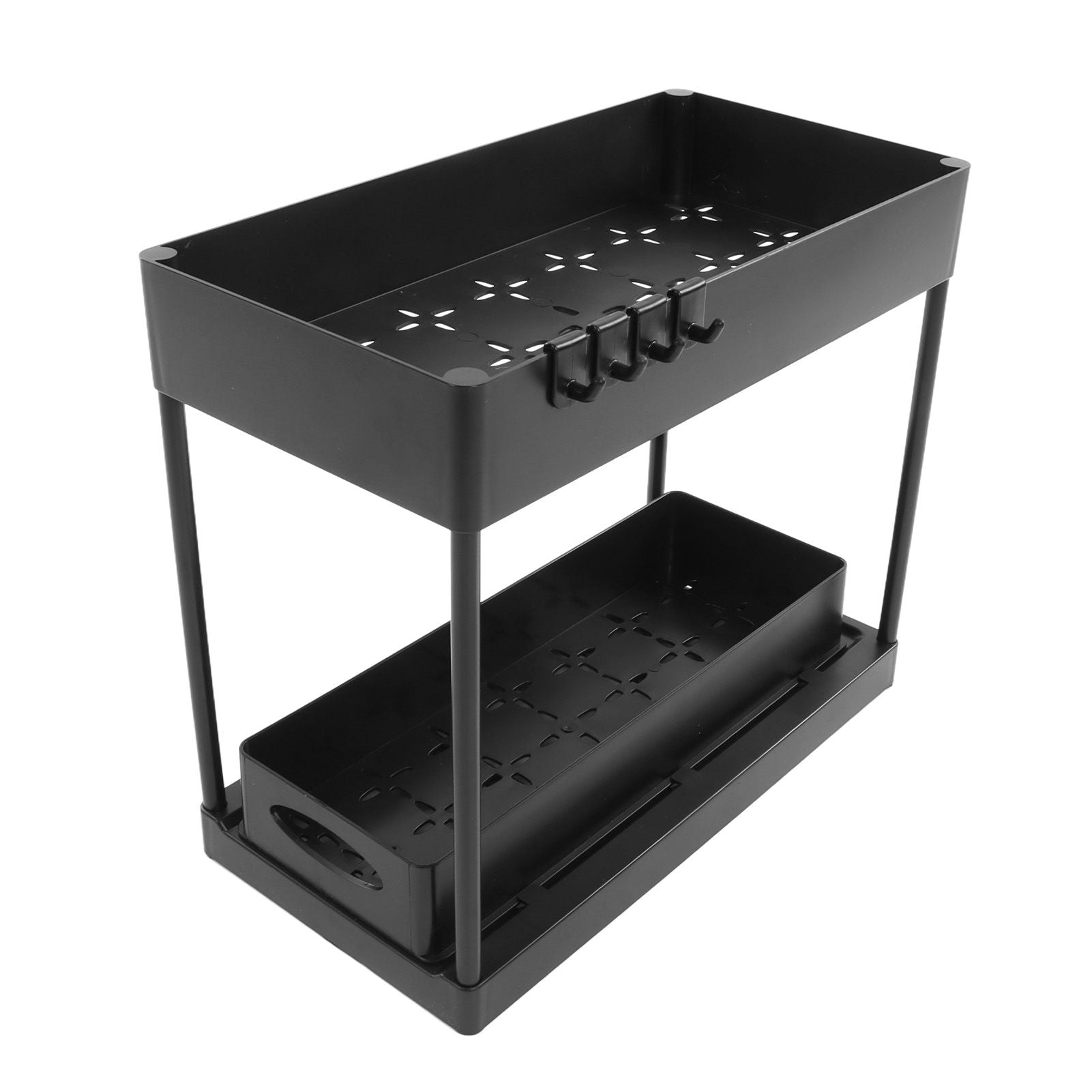 Slide Out Storage Basket Under Sink Organizer for Cabinet Sliding Drawers Countertop Pantry HIPS Black V1294-YM0512-3117220264411