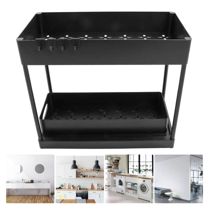 Slide Out Storage Basket Under Sink Organizer for Cabinet Sliding Drawers Countertop Pantry HIPS Black V1294-YM0512-3117220264411