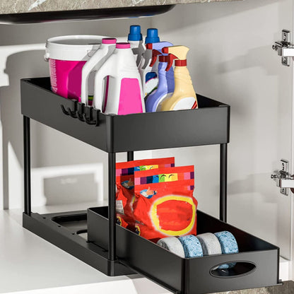 Slide Out Storage Basket Under Sink Organizer for Cabinet Sliding Drawers Countertop Pantry HIPS Black V1294-YM0512-3117220264411