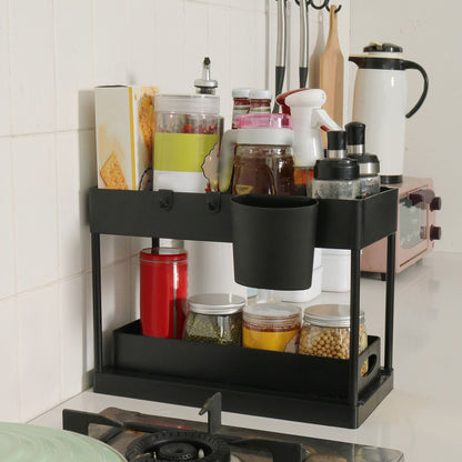 Slide Out Storage Basket Under Sink Organizer for Cabinet Sliding Drawers Countertop Pantry HIPS Black V1294-YM0512-3117220264411