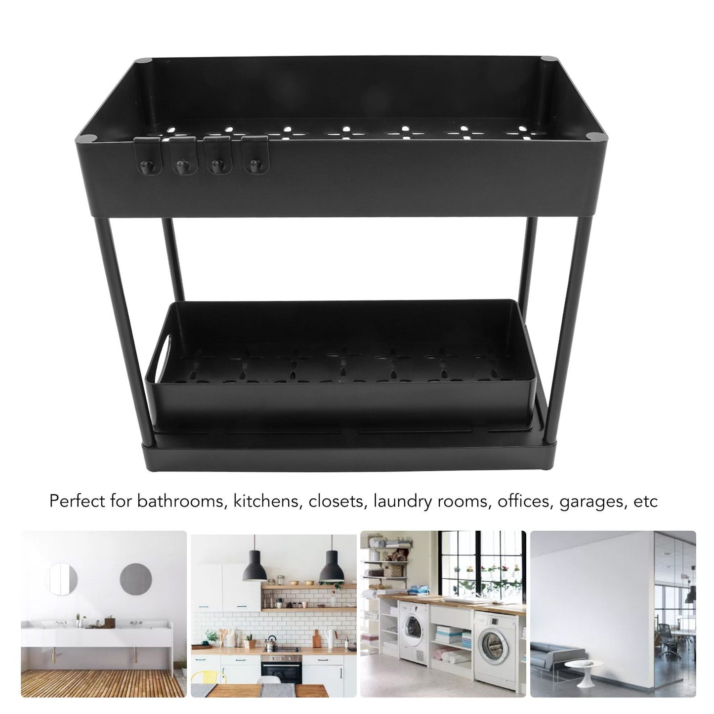 Slide Out Storage Basket Under Sink Organizer for Cabinet Sliding Drawers Countertop Pantry HIPS Black V1294-YM0512-3117220264411