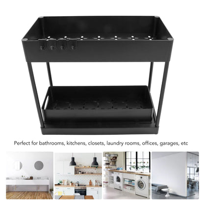 Slide Out Storage Basket Under Sink Organizer for Cabinet Sliding Drawers Countertop Pantry HIPS Black V1294-YM0512-3117220264411