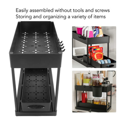 Slide Out Storage Basket Under Sink Organizer for Cabinet Sliding Drawers Countertop Pantry HIPS Black V1294-YM0512-3117220264411