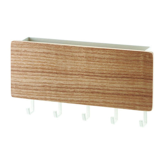 Japanese Wall Mounted Key Holder Wood with 5 Hooks Punch Free Multifunction Key Hanger for Home Natural Wood V1294-YM0512-3117220265011