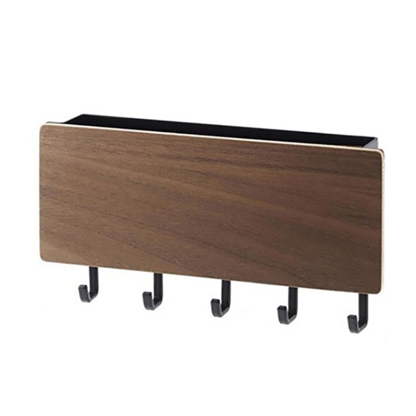 Japanese Wall Mounted Key Holder Wood with 5 Hooks Punch Free Multifunction Key Hanger for Home Walnut Color V1294-YM0512-3117220265012