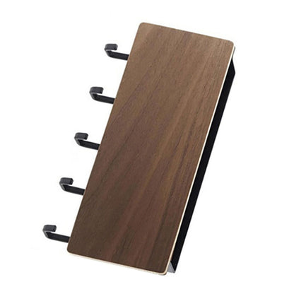 Japanese Wall Mounted Key Holder Wood with 5 Hooks Punch Free Multifunction Key Hanger for Home Walnut Color V1294-YM0512-3117220265012