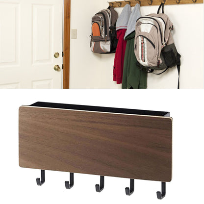 Japanese Wall Mounted Key Holder Wood with 5 Hooks Punch Free Multifunction Key Hanger for Home Walnut Color V1294-YM0512-3117220265012