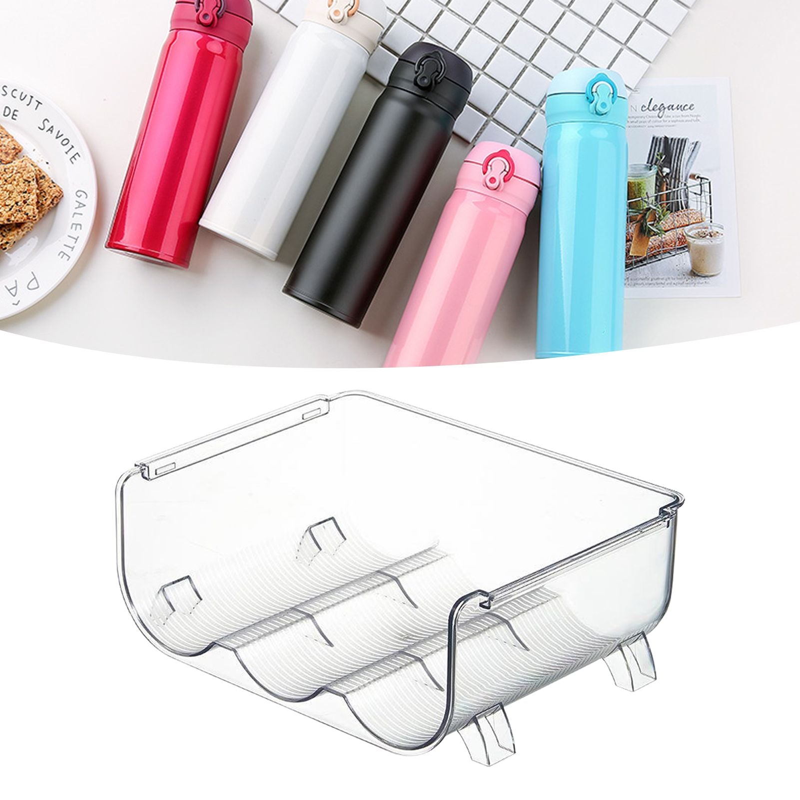 Water Bottle Organizer Transparent Stackable Space Saving Water Bottle Storage Holder Rack for Vacuum Cup 3 V1294-YM0512-3117220266013